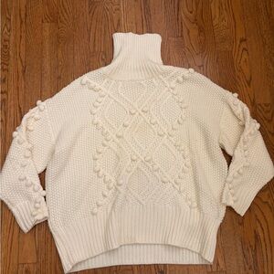 Impressions Chunky Knit Pom-Pom Turtleneck Sweater – Size L